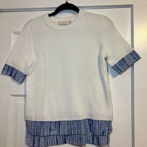 #80 TORY BURCH SMALL WHITE CABLE KINT LAYERED SWEATER TOP